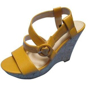 *Nine West Gold Mustard Yellow Open Toe Wedge